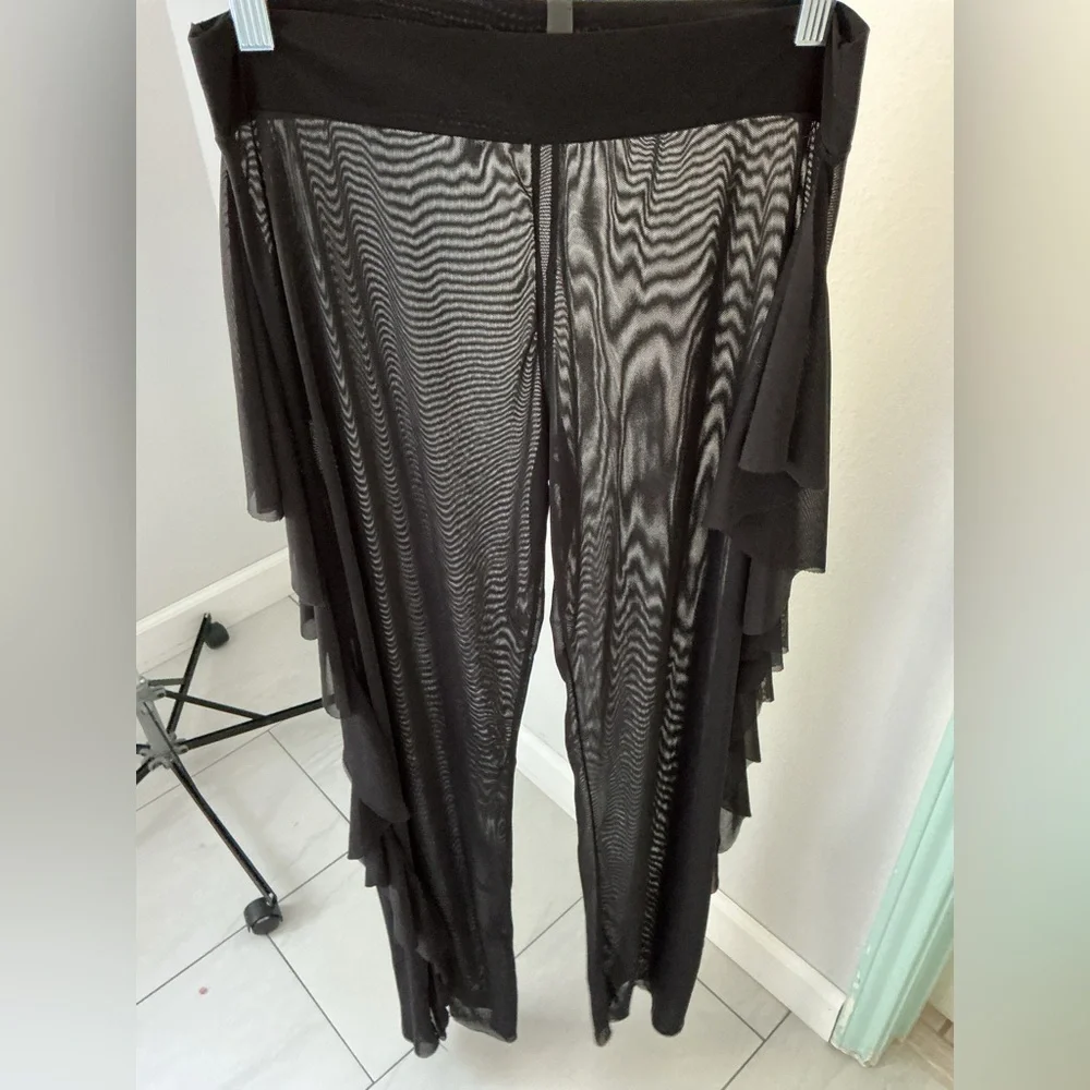 Uptown Black Ruffle sheer Wide-Leg Pants